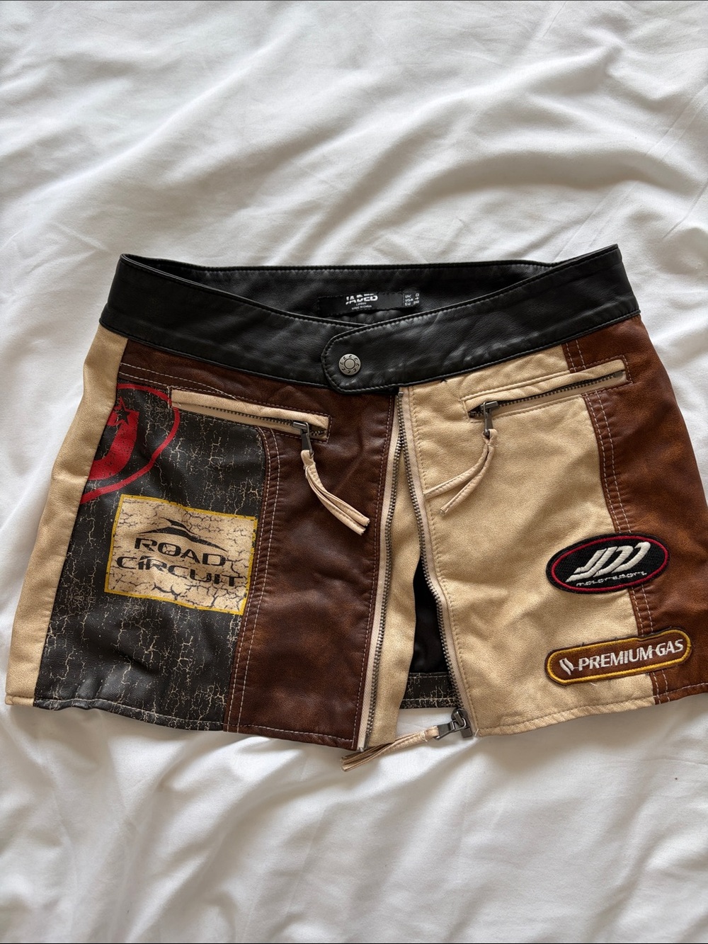 Jaded London Brown, Tan & Black Patchwork Racing Skirt